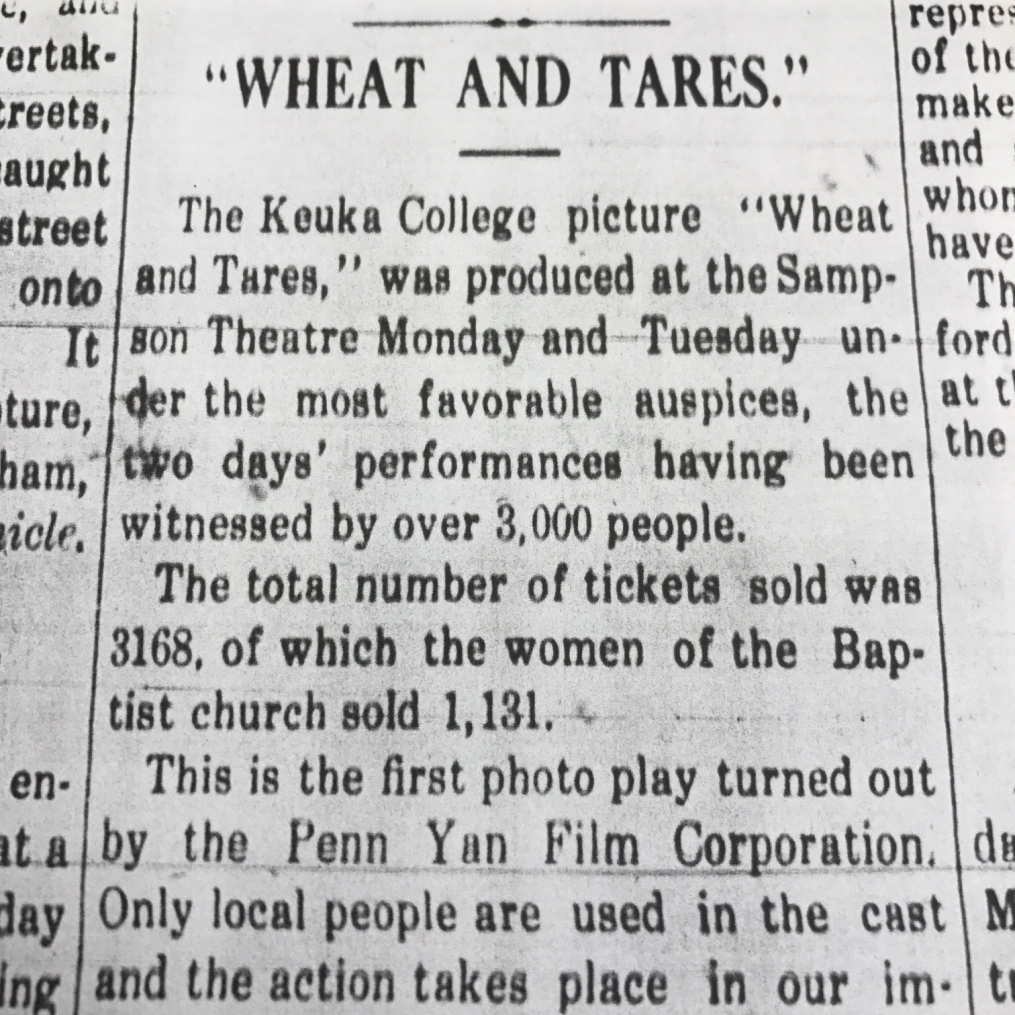 According to a local newspaper account, the first two local screenings of "Wheat and Tares," in August 1915, attracted an audience of well over 3,000.